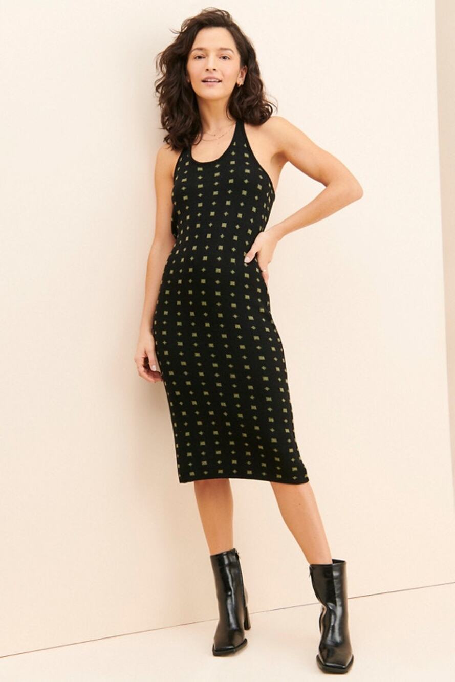 Anthropologie Callahan Vickie Halter Knit Midi Dress Black Geo Print X-Large